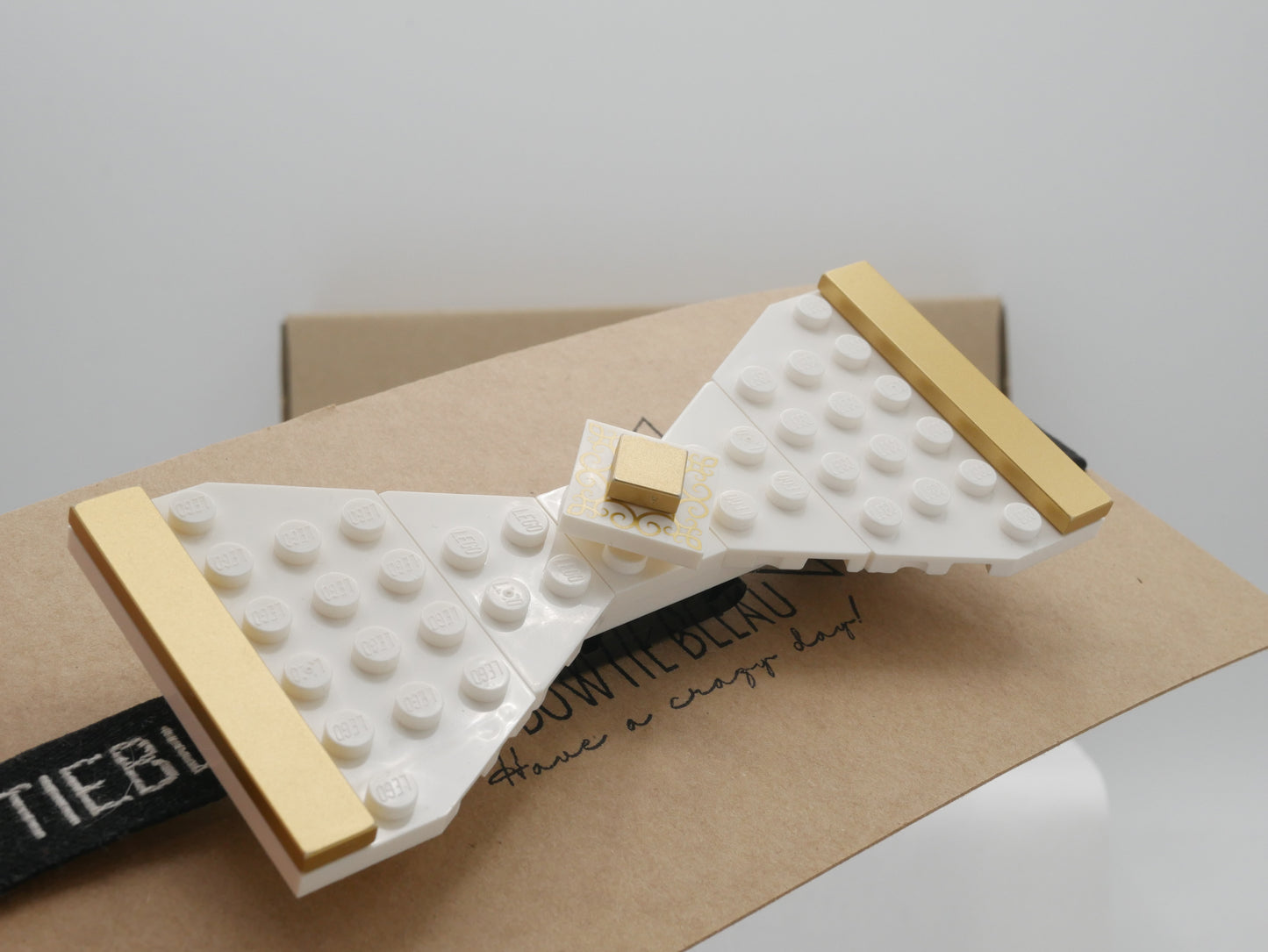 Regal Crest Bow Tie from LEGO bricks focus above
