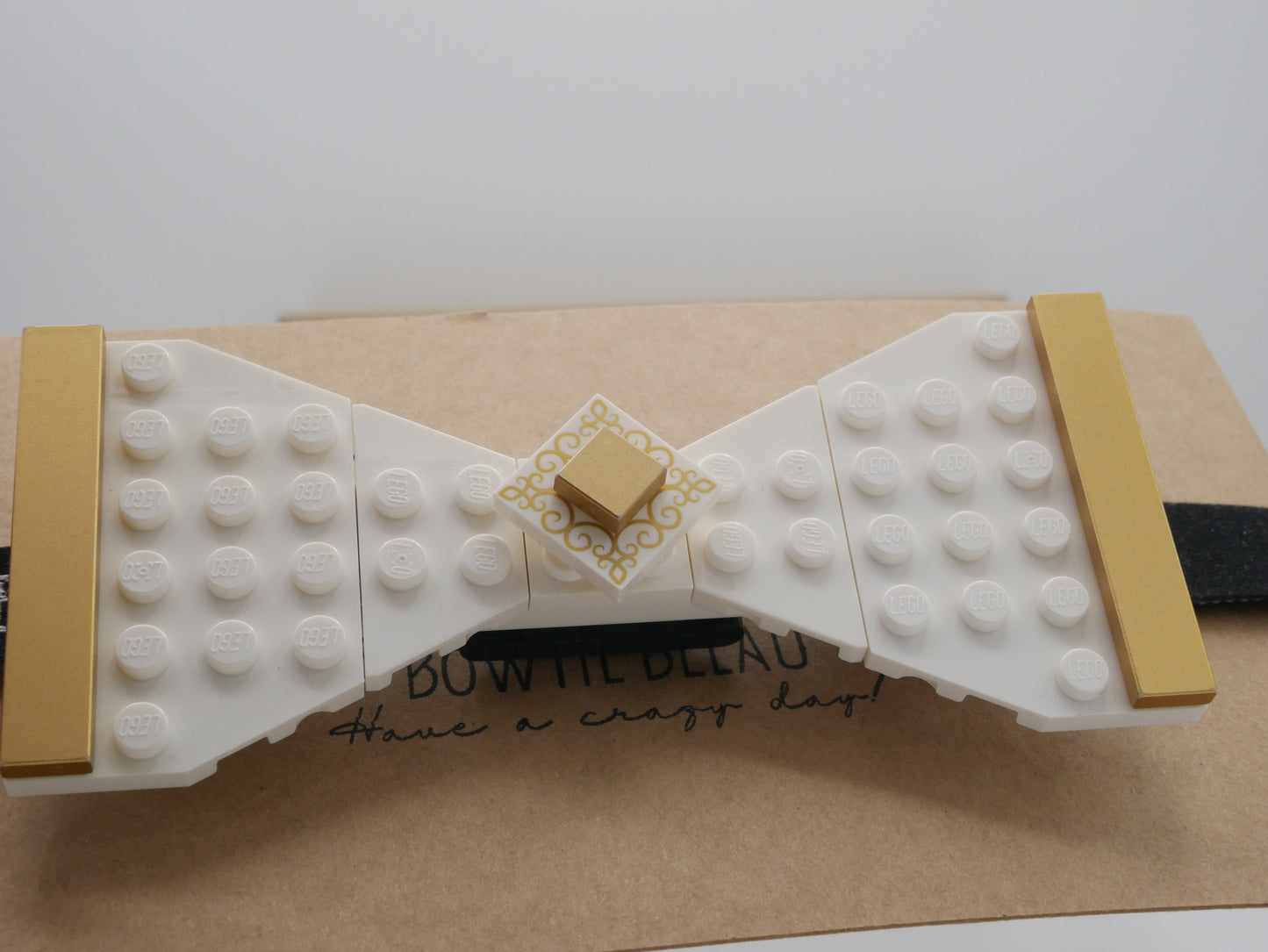 Regal Crest Bow Tie from LEGO bricks front top focus