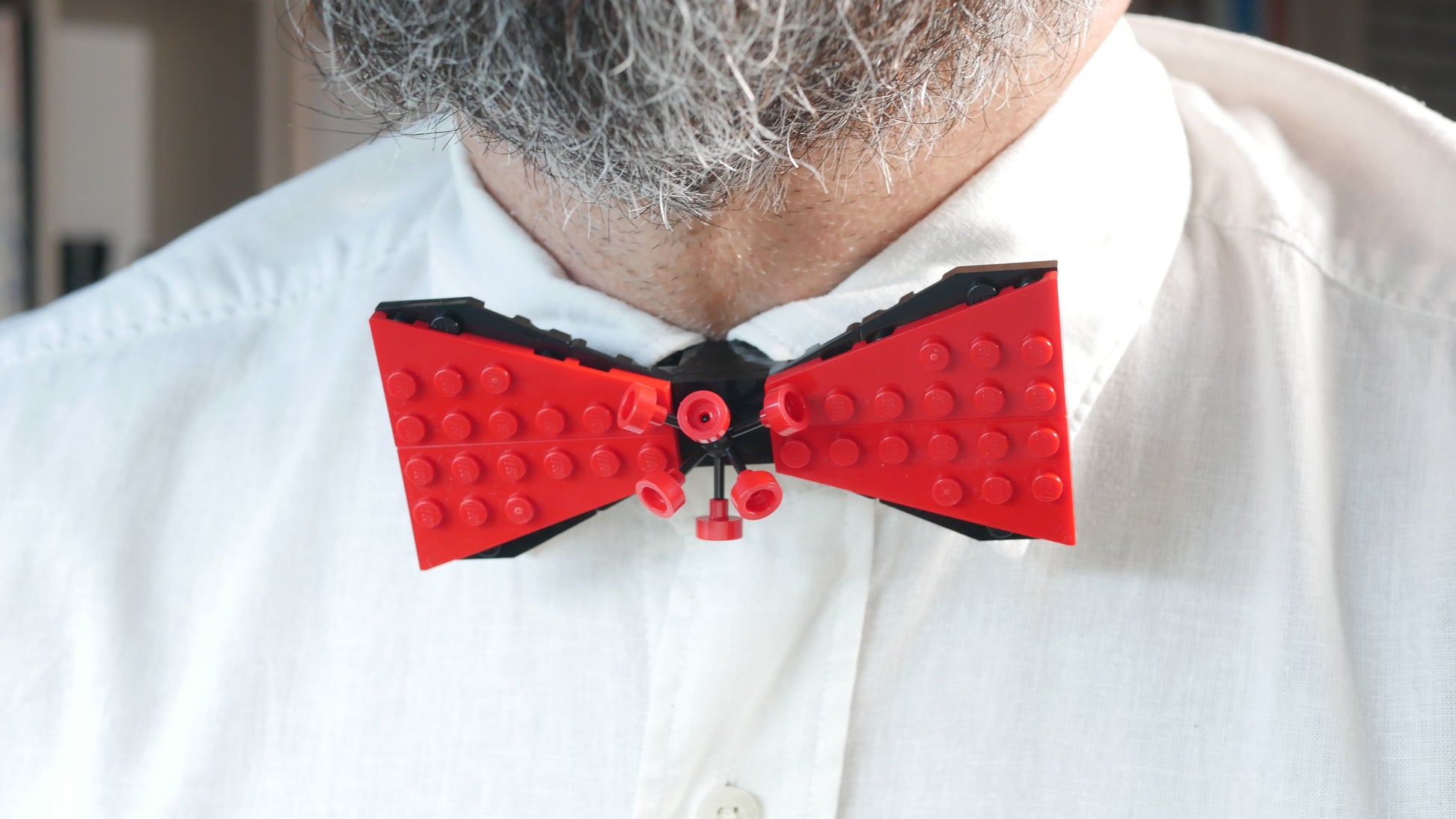Red Reactor Bow Tie Wearng From LEGO Bricks