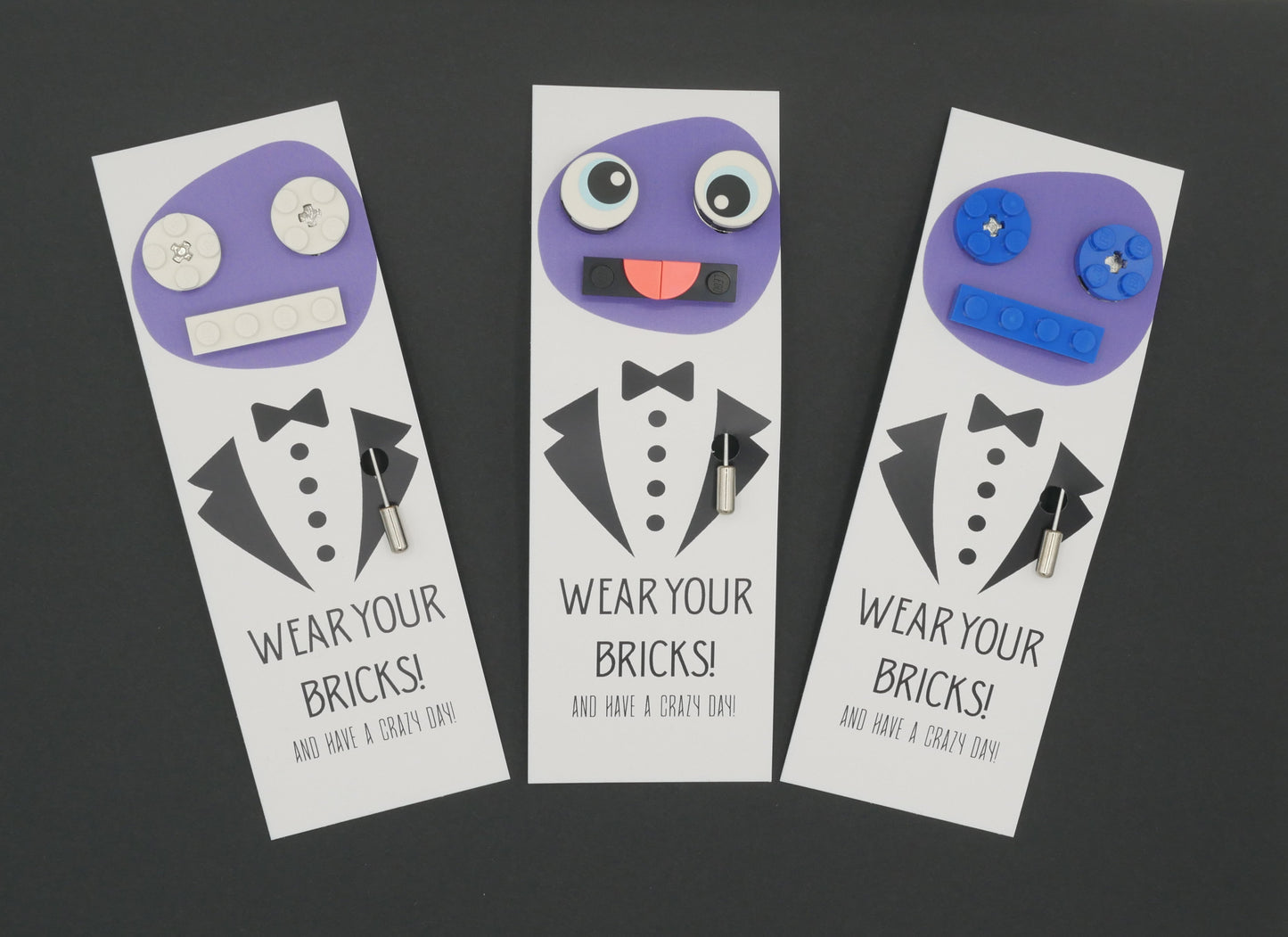 Wear Your Bricks 3 pack - Pin Badges, Lapel Pins & Brooches For Wearing Your LEGO® Bricks