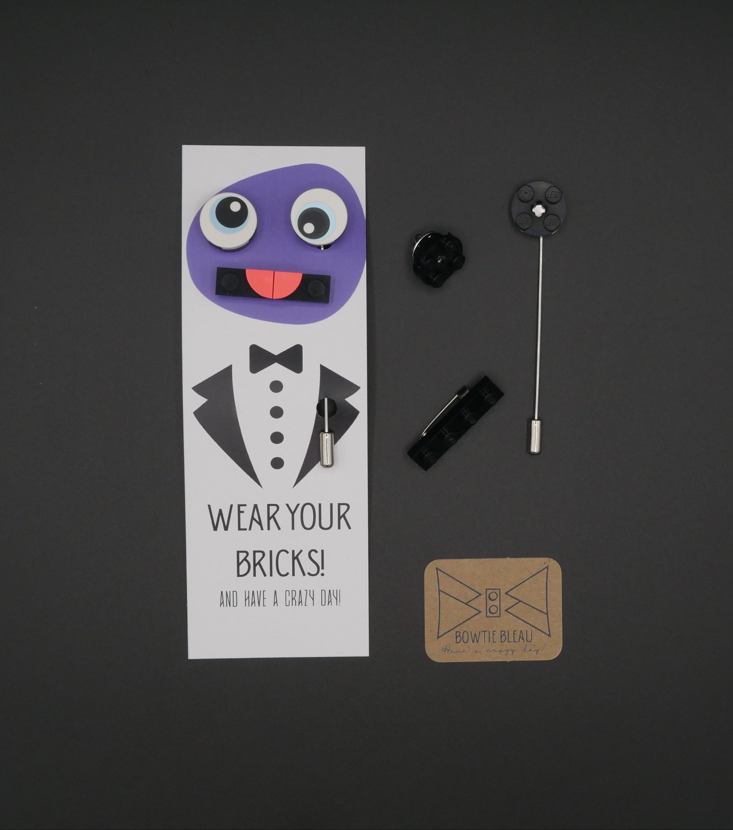 Wear Your Bricks Black Top Eyes With Pins On Side - Pin Badges, Lapel Pins & Brooches For Wearing Your LEGO® Bricks.JPG