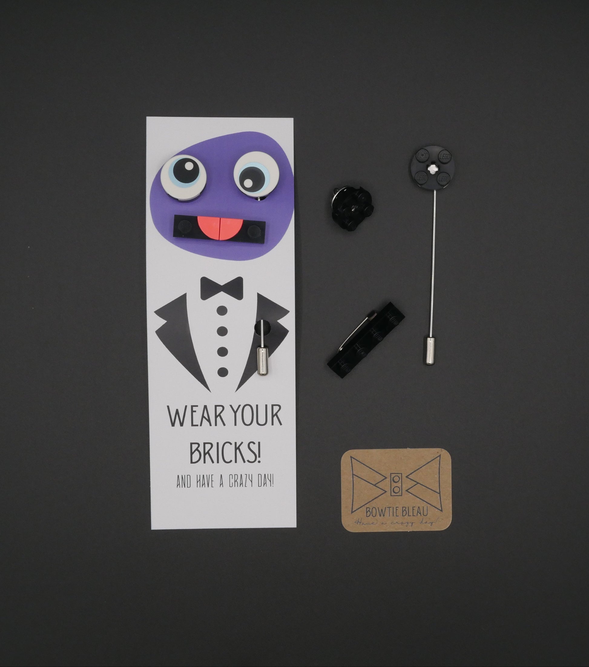 Wear Your Bricks Black Top Eyes With Pins On Side - Pin Badges, Lapel Pins & Brooches For Wearing Your LEGO® Bricks.JPG