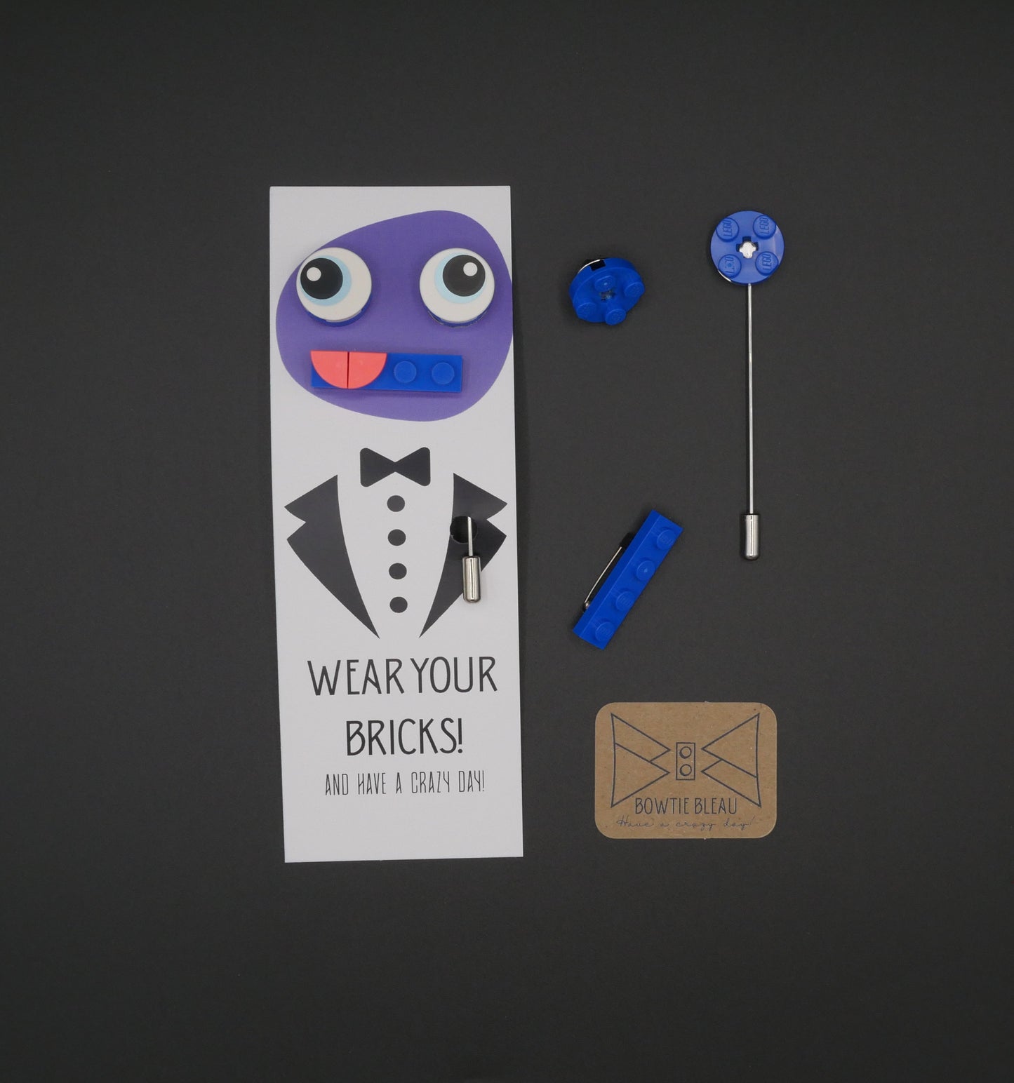 Wear Your Bricks Blue Top Eyes With Pins On Side - Pin Badges, Lapel Pins & Brooches For Wearing Your LEGO® Bricks.JPG