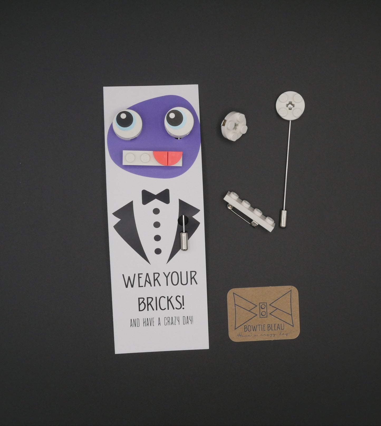 Wear Your Bricks White Top Eyes With Pins On Side - Pin Badges, Lapel Pins & Brooches For Wearing Your LEGO® Bricks.JPG